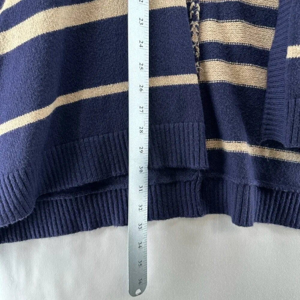 GAP Sweater Womens OS Striped Poncho Wool Camel Hair Cardigan Open Front Blue - Picture 10 of 10